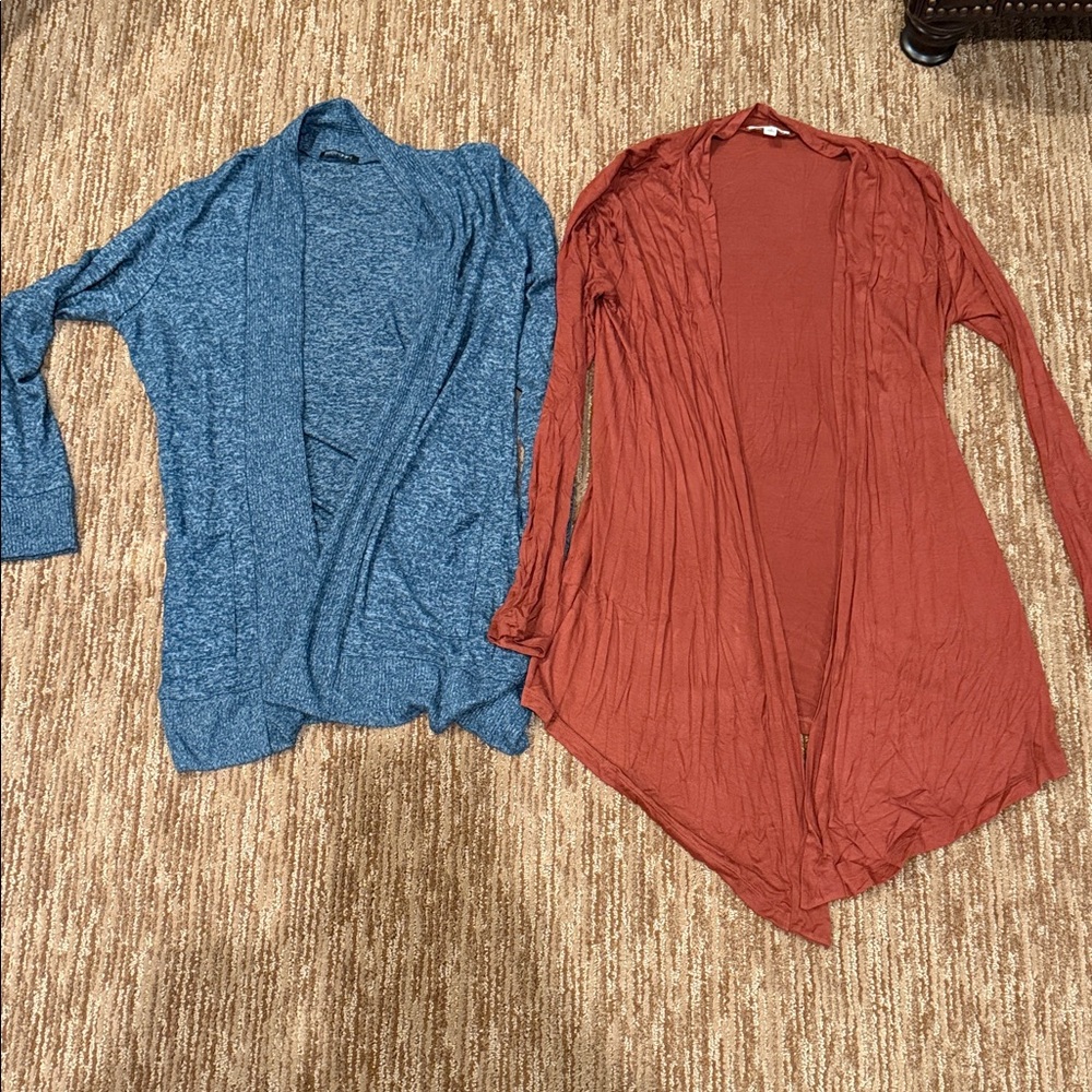 Blue Open-Front Cardigan & Rust Draped Cardigan - Women's Sweaters